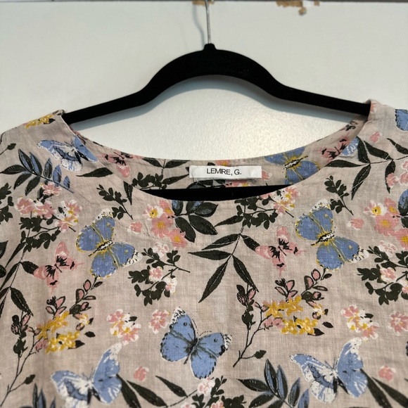 Lemire G Women’s Sz: M Linen Floral Butterfly Flutter Bell Sleeve Top. - Picture 7 of 12